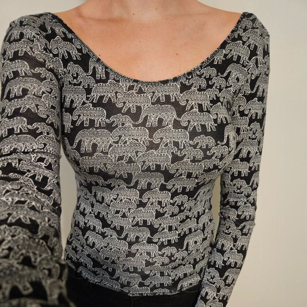 Long Sleeved Elephant Print Shirt